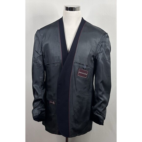 Evan Picone 44L Vintage Blazer 100% Wool Navy Blue Gold Two Button Lined Vented - Picture 6 of 7